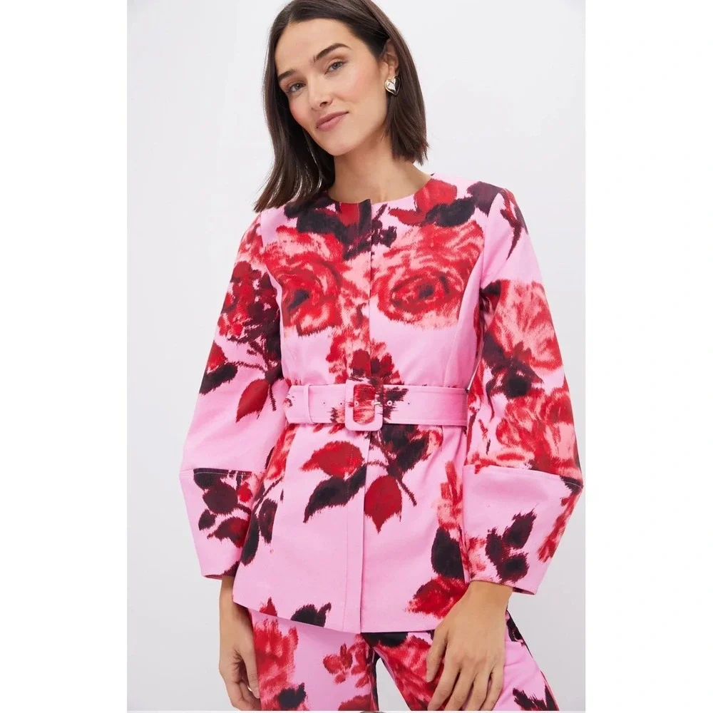Tuckernuck Cerise Blossom Long Sleeve‎ Rhoda Tunic Top Pink Red Floral Belted 2